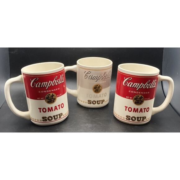 Set of 3 Campbell's Tomato Soup Can Coffee Mugs - Vintage Tea Cups - 3.75" Tall - Picture 1 of 7